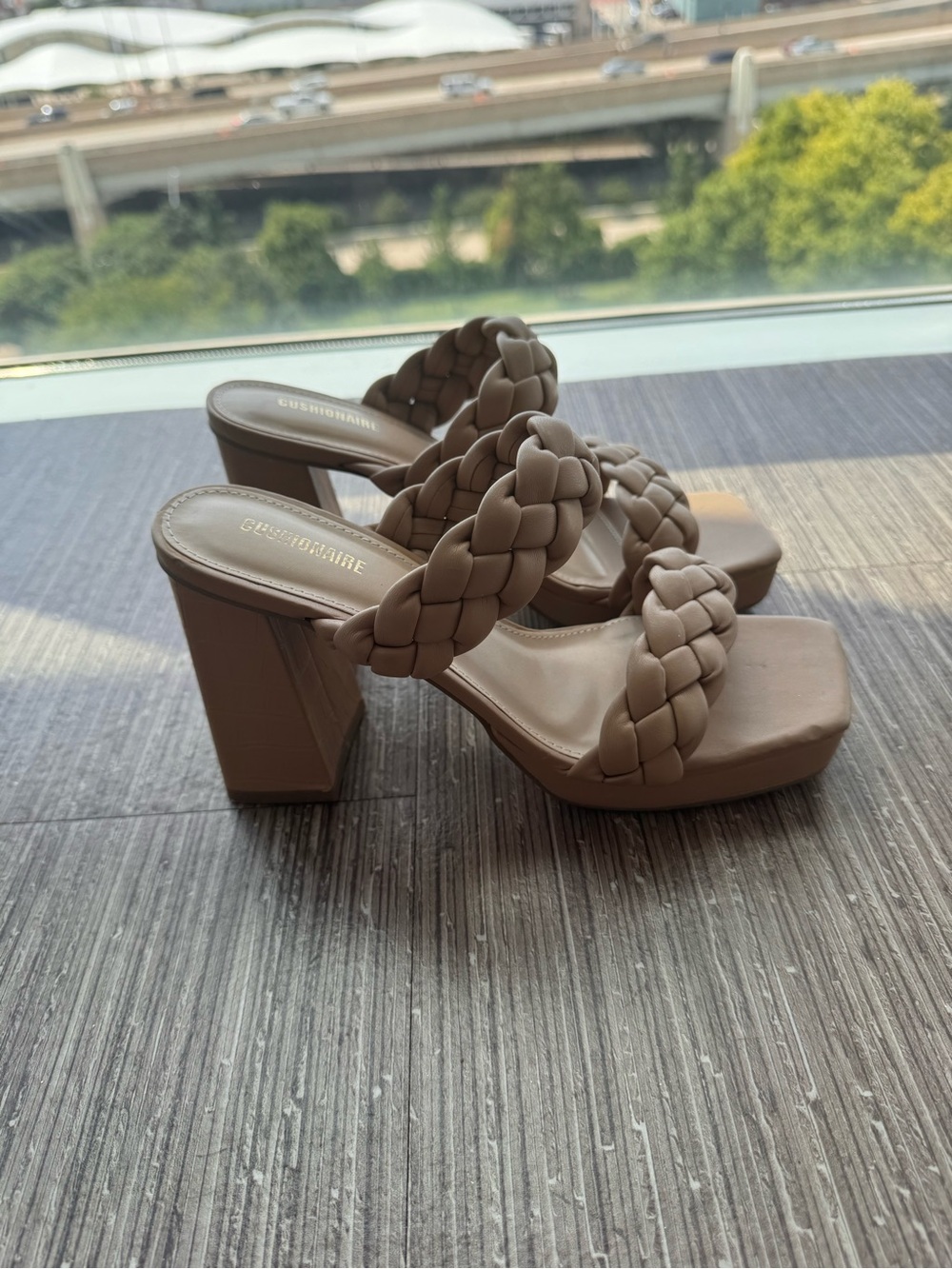 Braided Double-Strap Block Heel Mules - Taupe